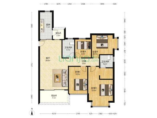 恒大悦澜湾 4室1厅2卫 137平方