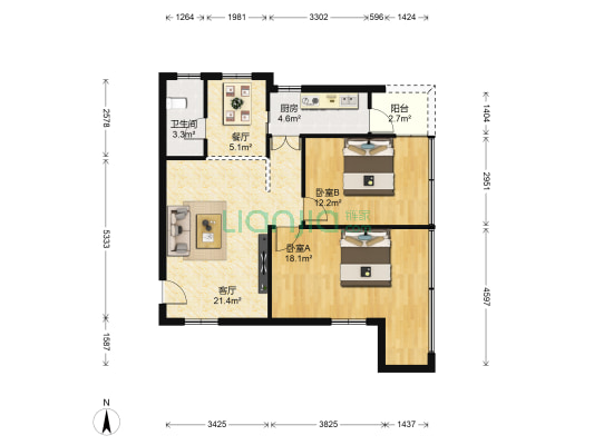垂虹路 2室2厅1卫 77平方