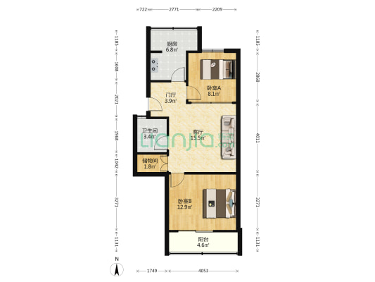 电信小区(太白南路) 2室1厅1卫 67平方
