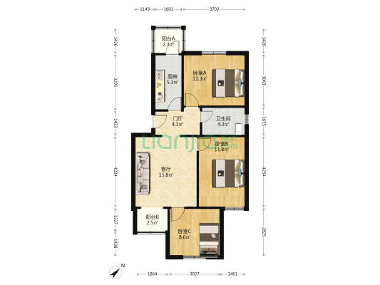清水园 3室1厅1卫 86平方
