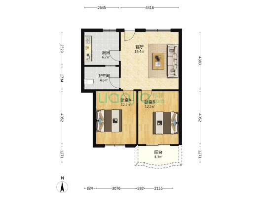 滨河沿小区 2室1厅1卫 68平方