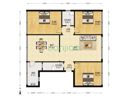 大河小区 3室2厅2卫 143平方