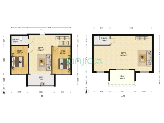 曙光家园 2室2厅2卫 139平方