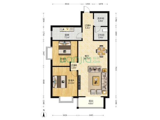 景鸿大厦 2室1厅2卫 115平方