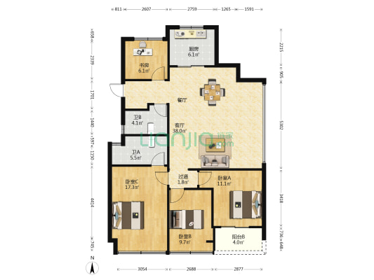 奥林美筑 4室1厅2卫 129平方