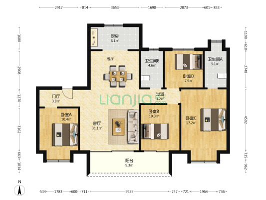 公园星著 4室1厅2卫 140平方