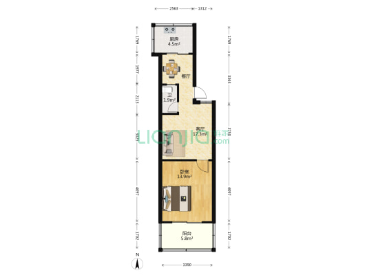 经贸委宿舍 1室1厅1卫 46平方