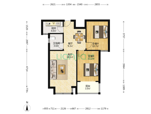 孔寨新村二区 2室2厅1卫 85平方
