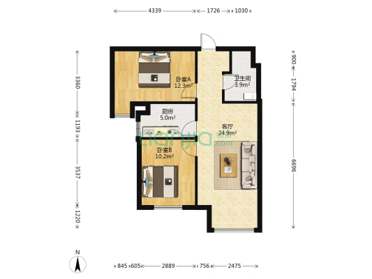 金侨公园壹号 2室1厅1卫 80平方