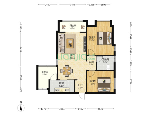 文汇雅居 2室1厅1卫 88平方