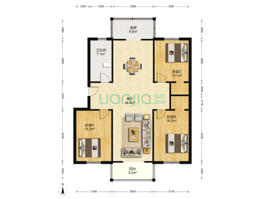 佳居花园 3室1厅1卫 138平方