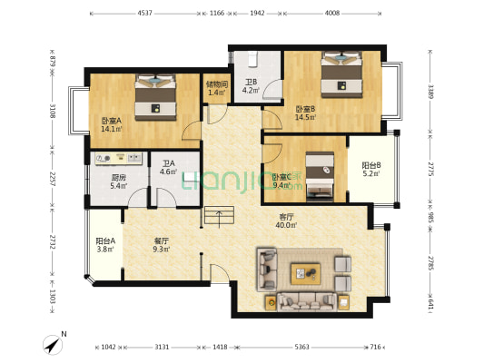东汽竹苑 3室2厅2卫 130平方
