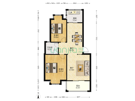 新塘家园 2室2厅1卫 87平方