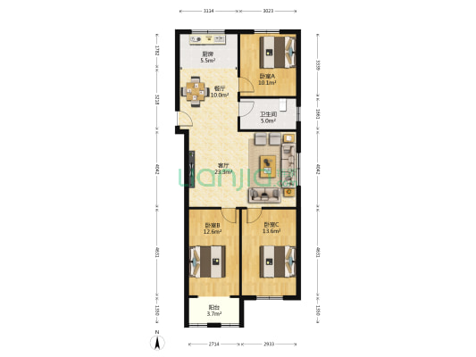 张南路铁五村8号 3室2厅1卫 116平方