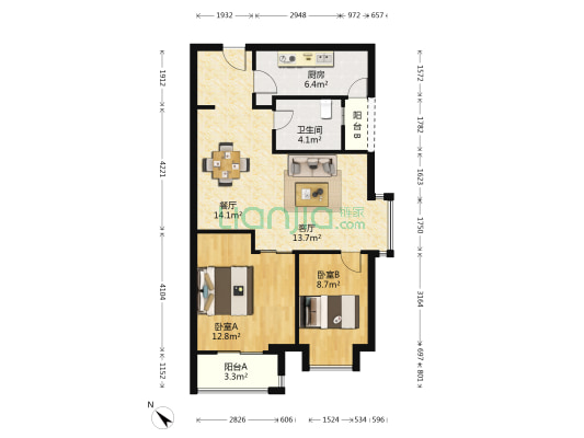 香溢花城二期 2室2厅1卫 88平方