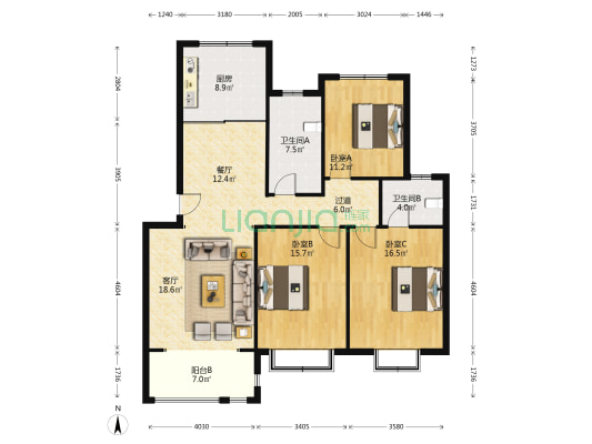 方泉苑三期 3室2厅2卫 131平方
