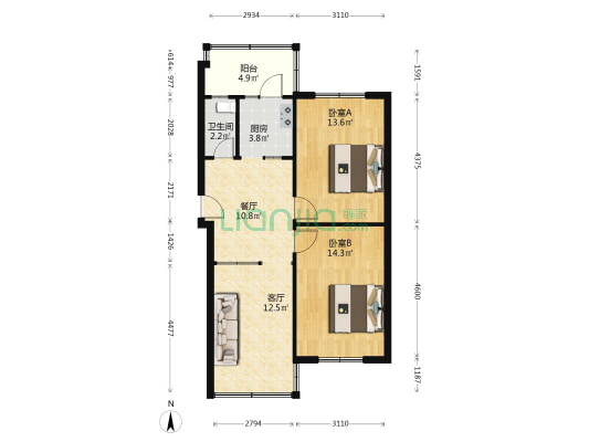 保全街24号院 2室2厅1卫 75平方