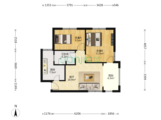 建德花园海棠苑 2室1厅1卫 74平方