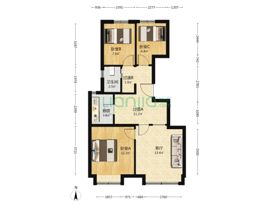 华樾北京二期 3室1厅1卫 88平方