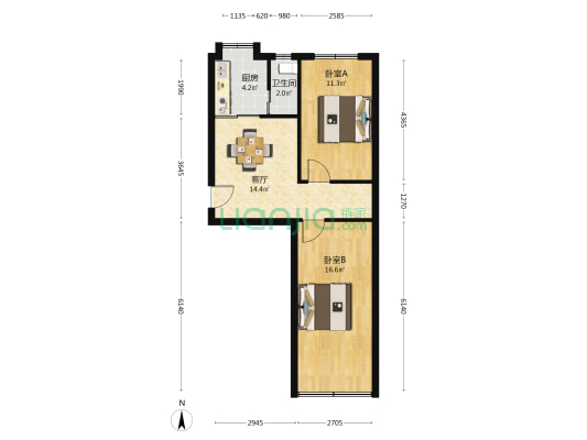 校厂北小区 2室1厅1卫 58平方