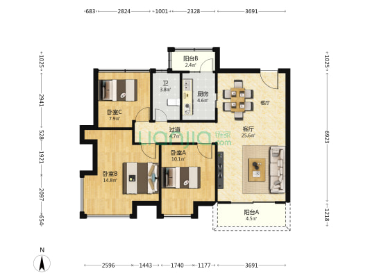 星御广场 3室1厅1卫 89平方
