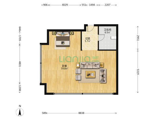 朗勤泰元中心 1室0厅1卫 111平方