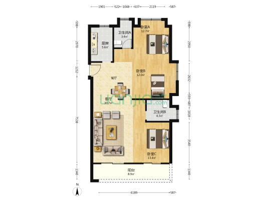 首开光明国风上观 3室1厅2卫 115平方