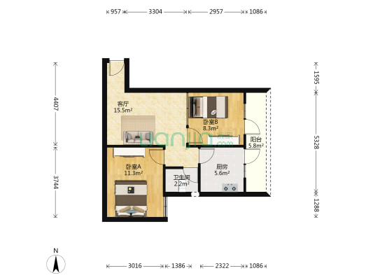 战旗东路9号 2室1厅1卫 56平方