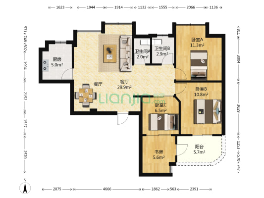 福晟钱隆学府 4室1厅2卫 90平方