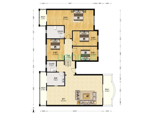 文庭雅苑 4室1厅2卫 195平方