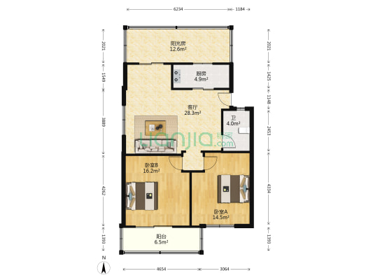万盛楼 2室1厅1卫 86平方