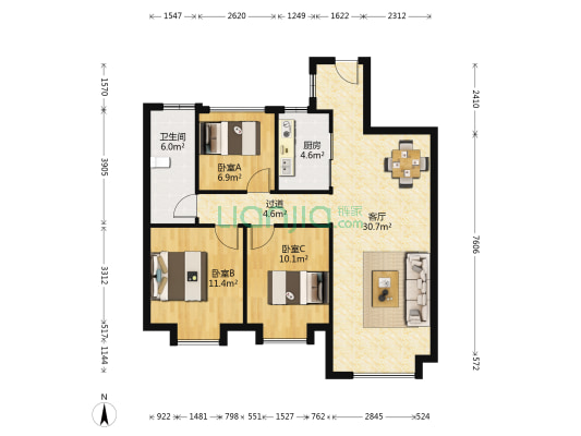 兰亭都荟 3室1厅1卫 90平方