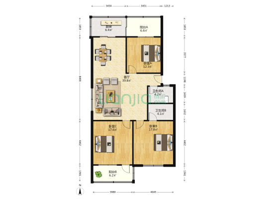 玉园 3室1厅2卫 137平方