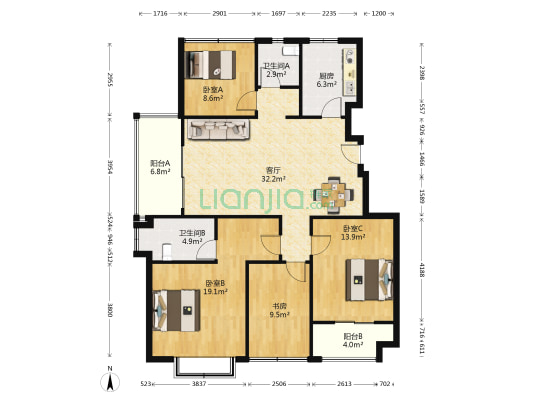 银城一方山 4室1厅2卫 116平方