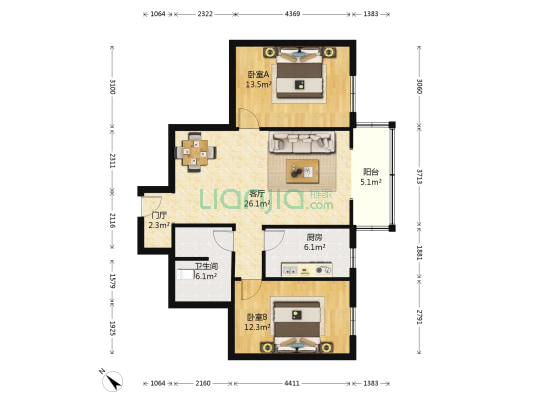 荣馨苑 2室1厅1卫 88平方