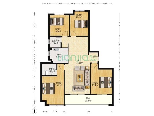 泱望雅苑 4室1厅2卫 134平方