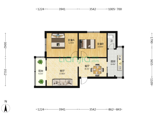 明通路73号 2室2厅1卫 56平方