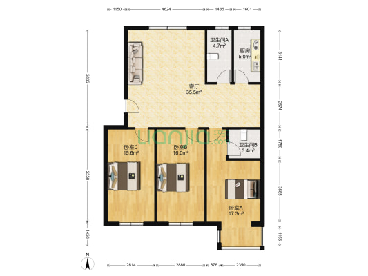 富民家园 3室1厅2卫 120平方