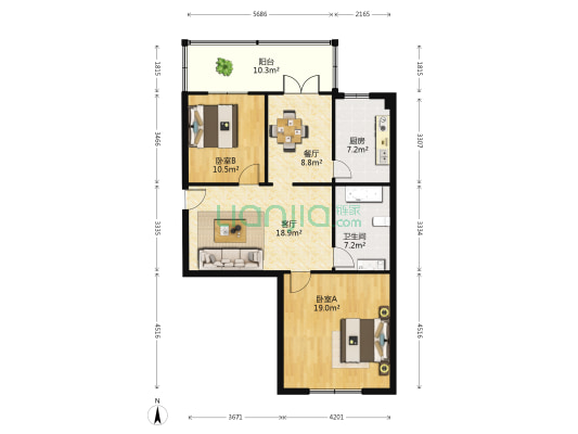 领事馆社区 2室2厅1卫 97平方