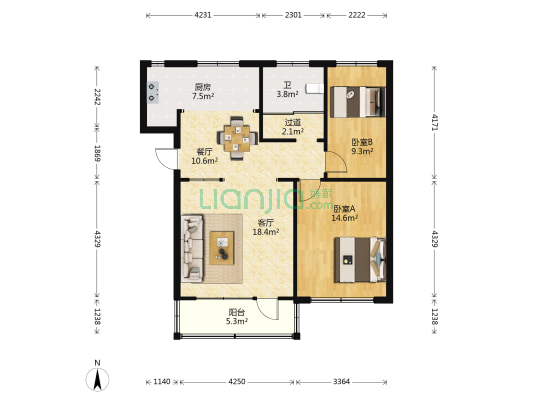 向阳路2376号 2室2厅1卫 89平方