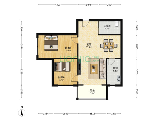 轩盛润邸 2室1厅1卫 99平方