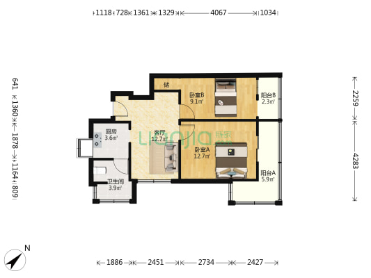 六合路 2室1厅1卫 54平方