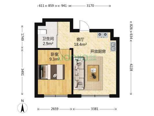新星宇和顺 1室1厅1卫 45平方