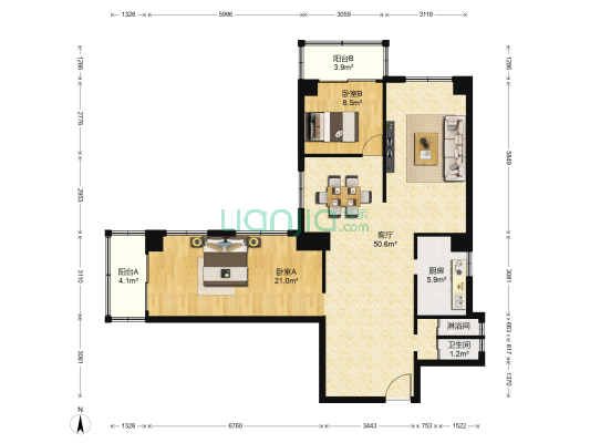 银湖大厦 2室1厅2卫 130平方