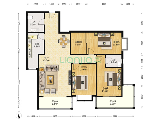 萃英门小区 3室1厅2卫 164平方
