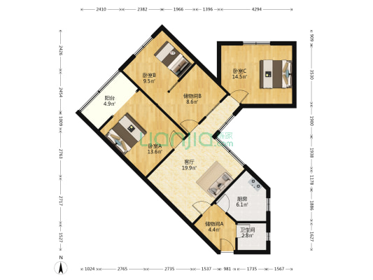 重庆市渝中区解放碑华一路电梯三房 房屋户型方正-户型图