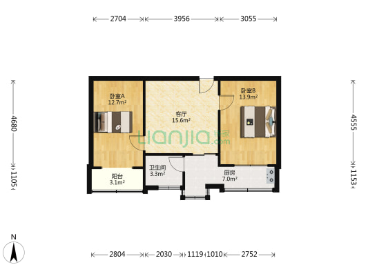 劲松公寓 2室1厅1卫 67平方