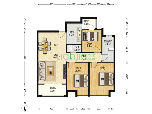 启迪大院儿 3室1厅2卫 109平方