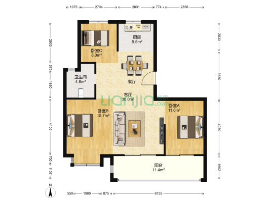 中庚香海新时代 3室1厅1卫 112平方
