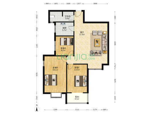 天府小区 3室1厅1卫 128平方